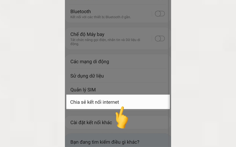 Chọn Chia sẻ kết nối internet tại giao diện Kết nối