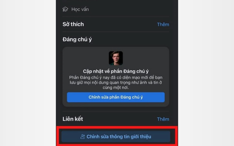 Chọn Chỉnh sửa thông tin giới thiệu