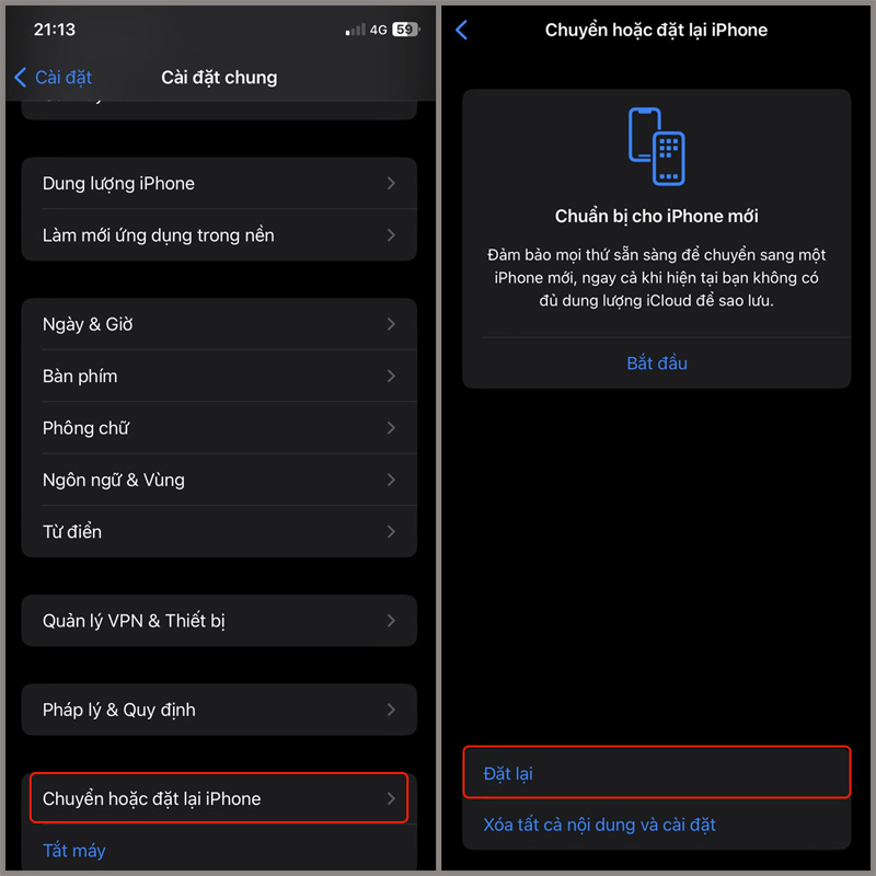 Chọn Chuyển hoặc đặt lại iPhone, sau đó chọn Đặt lại