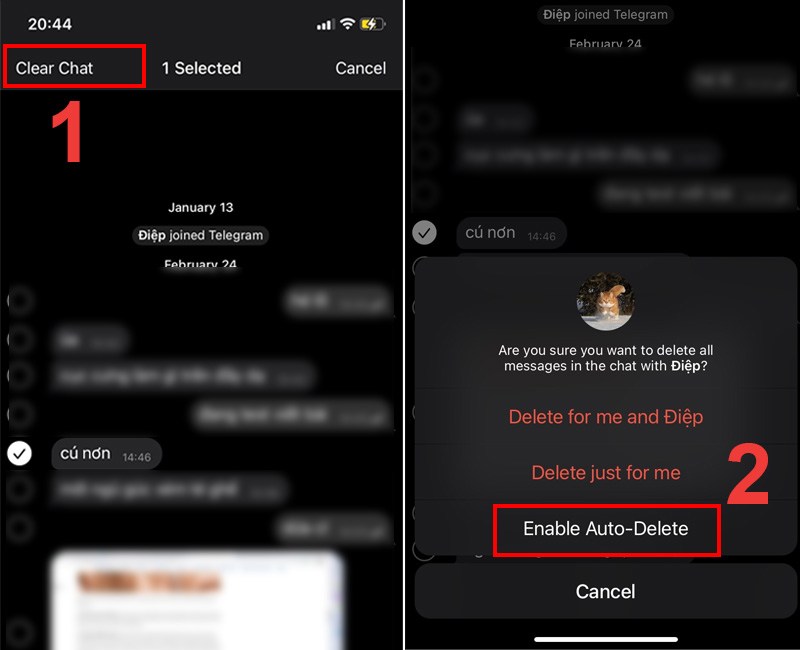 Chọn Clear Chat và nhấn vào mục Enable Auto-Delete