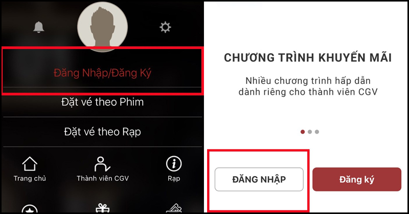 Chọn đăng nhập hoặc đăng ký