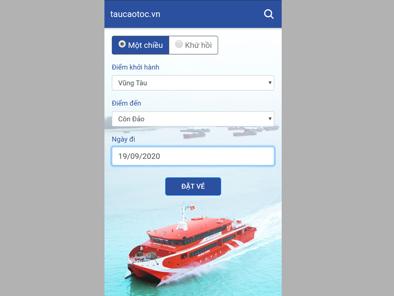 Chọn loại vé, nhập Điểm khởi hành, Điểm đến, sau đó chọn Đặt vé