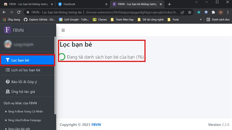 Chọn Lọc bạn bè để bắt đầu tải danh sách bạn bè lên hệ thống 