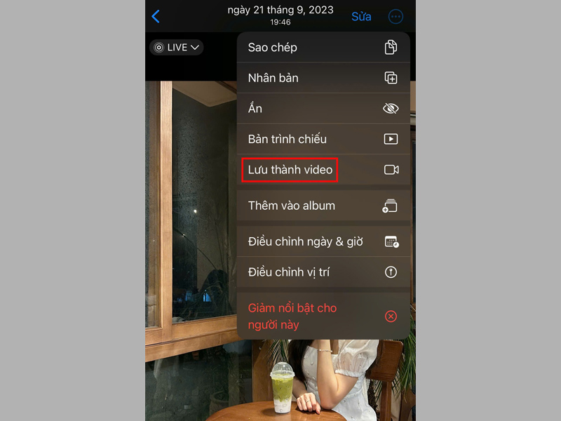 Chọn Lưu thành video để chuyển ảnh Live Photo đã chọn thành video
