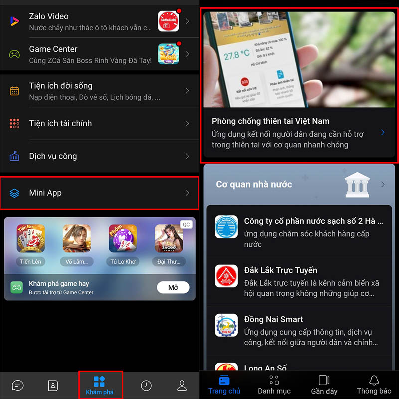 Chọn Phòng chống thiên tai Việt Nam trong Mini App