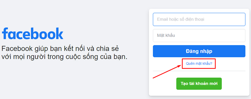 Chọn Quên mật khẩu Facebook