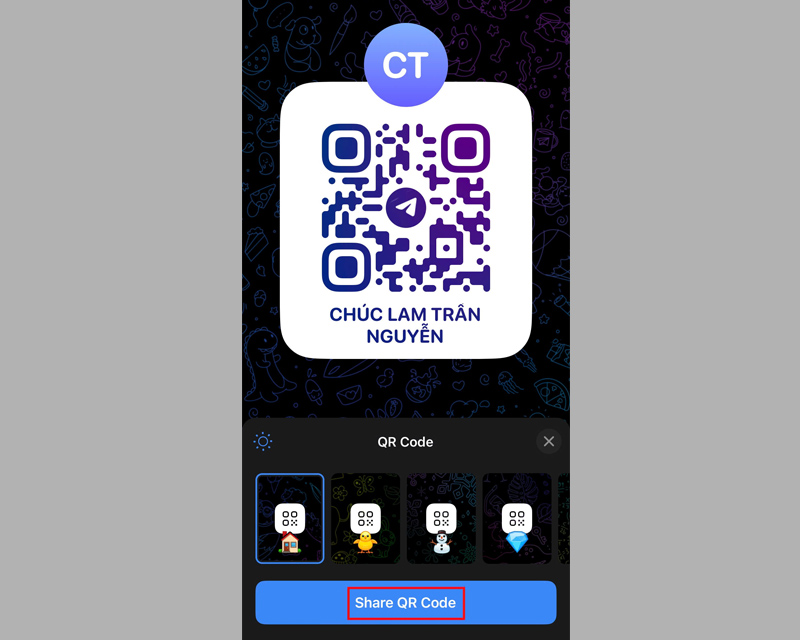 Chọn Share QR Code để chia sẻ mã QR vừa tạo