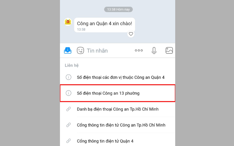 Chọn Số điện thoại Công an 13 phường