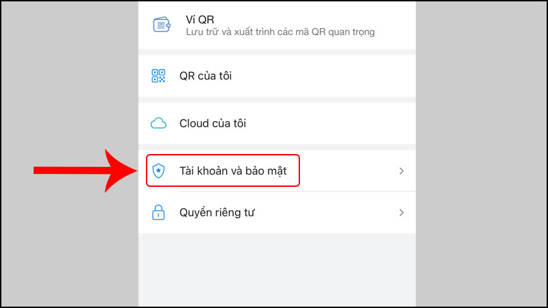 Chọn Tài khoản và bảo mật