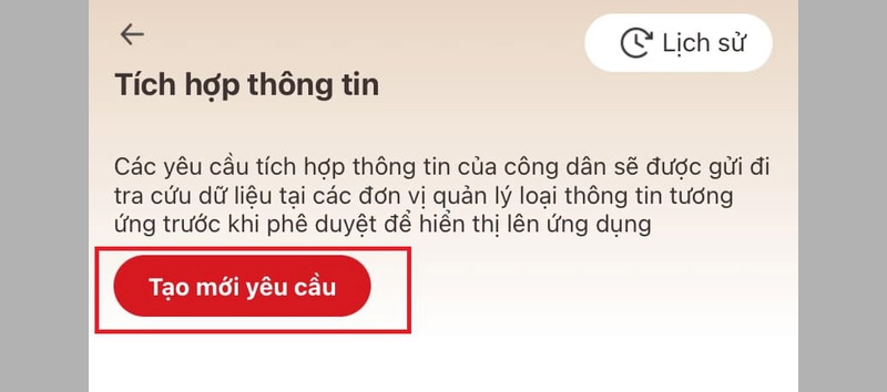 Chọn Tạo mới yêu cầu tại giao diện Tích hợp thông tin