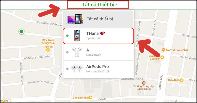 Chọn Tất cả thiết bị và nhấn vào thiết bị iPhone của bạn