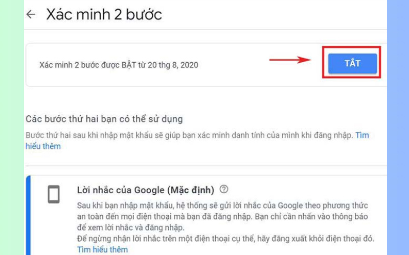 Chọn TẮT khi hoàn tất quá trình xác minh danh tính