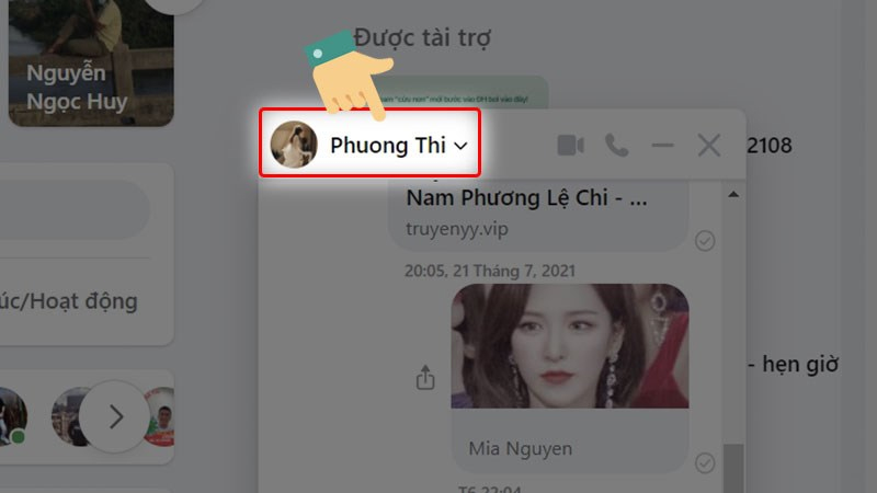 Chọn tên tài khoản muốn đặt biệt hiệu ở góc trên bên trái cuộc trò chuyện