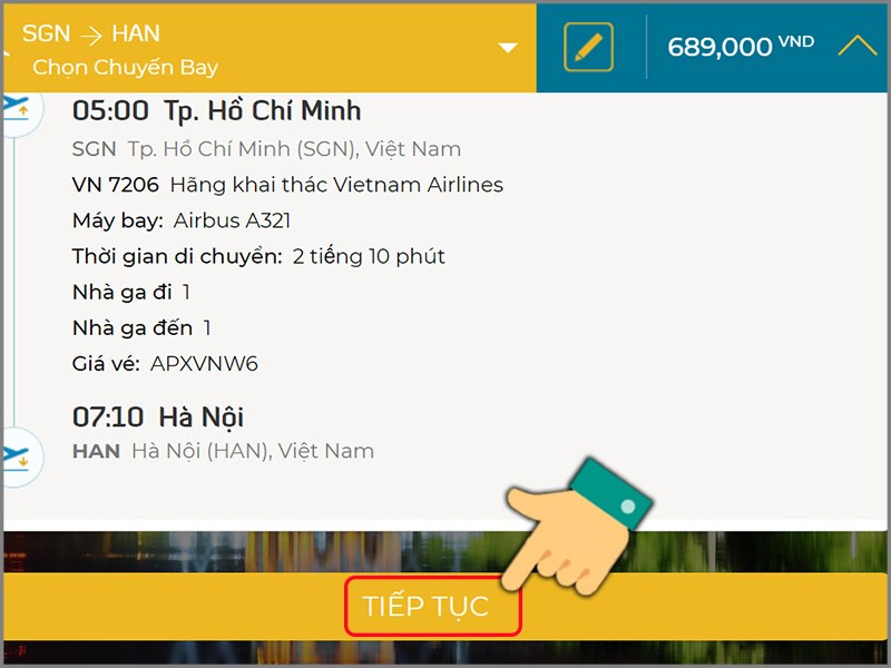 Chọn Tiếp tục sau khi kiểm tra thông tin về chuyến bay