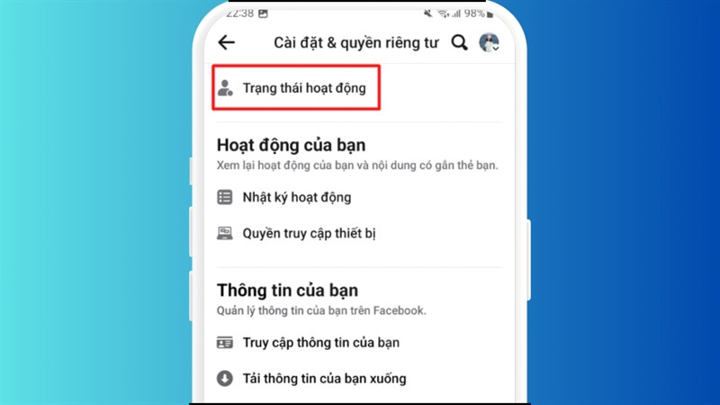 Chọn Trạng thái hoạt động và bật Hiển thị khi bạn hoạt động