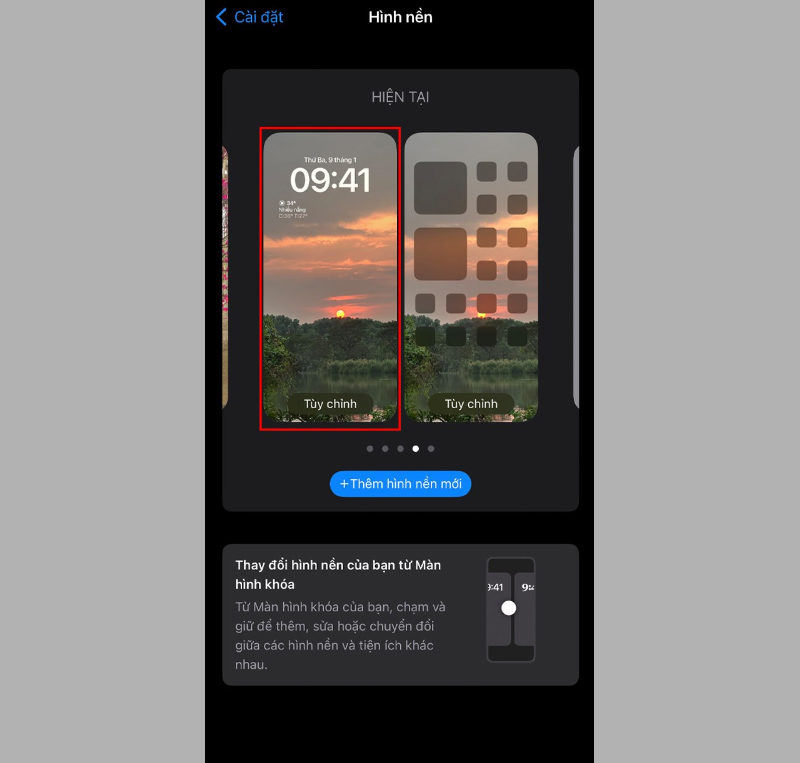 Chọn Tùy chỉnh tại màn hình khóa sau khi truy cập vào giao diện Hình nền