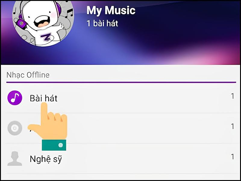 Tiếp theo người dùng cần chọn vào Bài hát trong mục Nhạc Offline