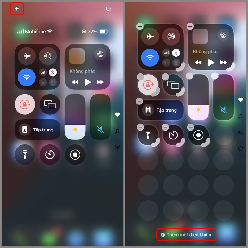 Chọn vào biểu tượng dấu + để thêm điều khiển mới