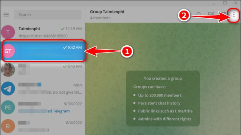 Chọn vào biểu tượng dấu ba chấm tại giao diện nhóm Telegram
