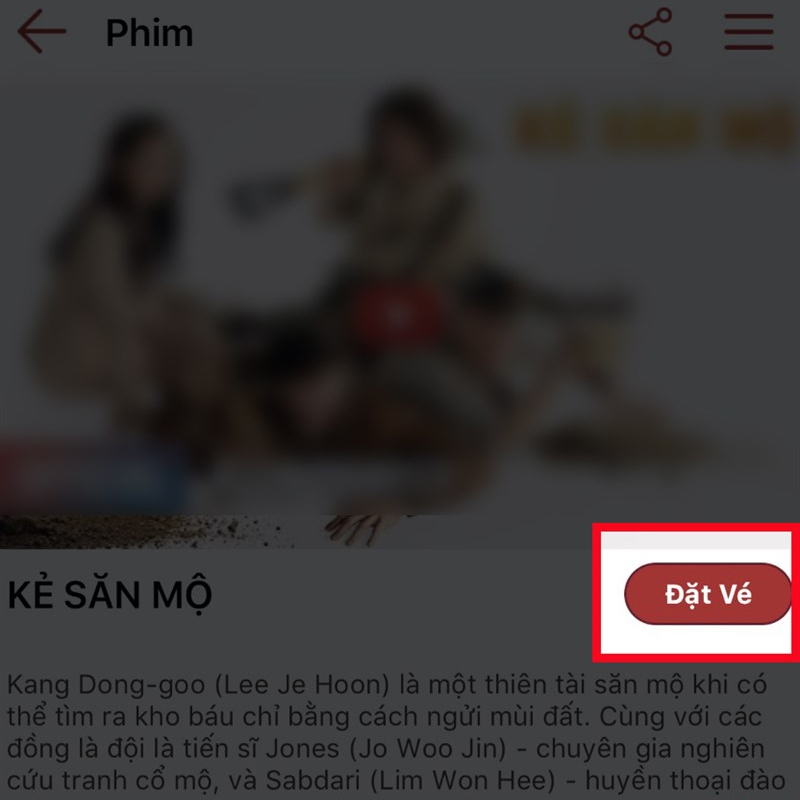 Chọn vào bộ phim muốn xem và nhấn Đặt vé