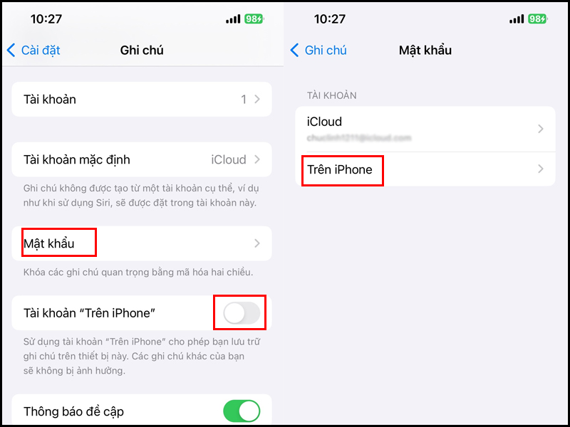 Chọn vào mật khẩu và chọn Trên iPhone