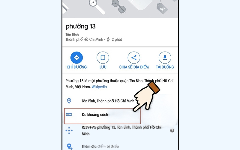 Chọn vào đo khoảng cách trong các tùy chọn dưới màn hình