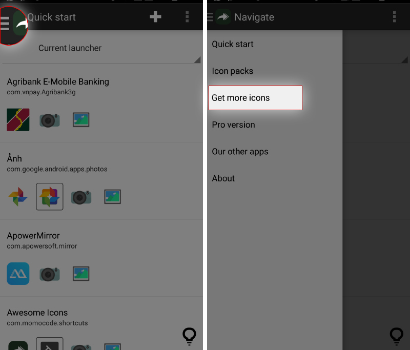 Chọn vào mục Get more icons
