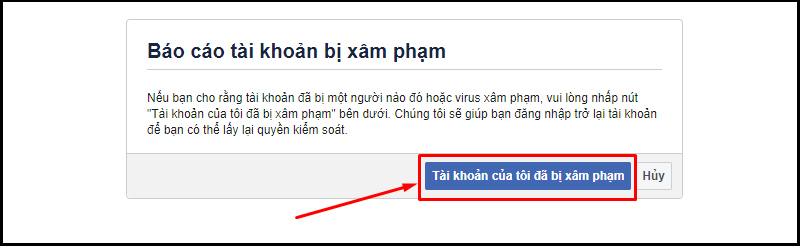 Chọn vào mục Tài khoản của tôi đã bị xâm phạm