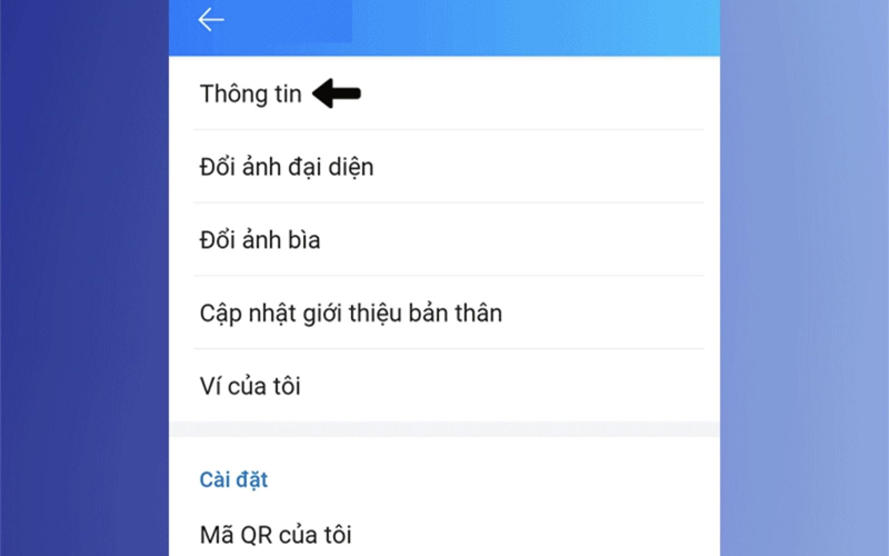 Chọn vào mục Thông tin trên Zalo