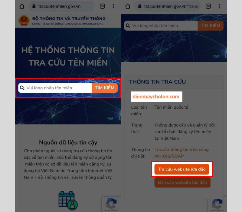 Chọn vào mục Tra cứu website lừa đảo