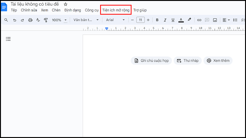 Chọn vào Tiện ích mở rộng trên Google Docs