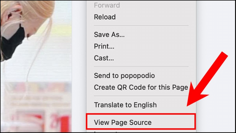 Chọn mục View Page Source