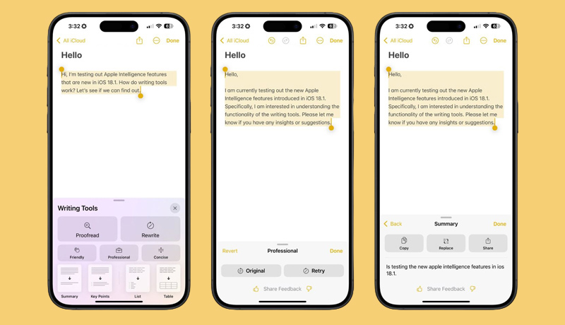 Công cụ viết Writing Tools mới trên iOS 18.1 RC