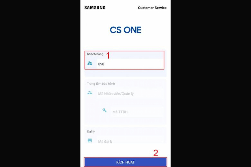 Đăng nhập ứng dụng CS One để kích hoạt bảo hành Samsung