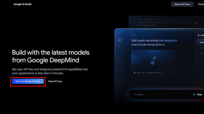 Đăng nhập Google AI Studio
