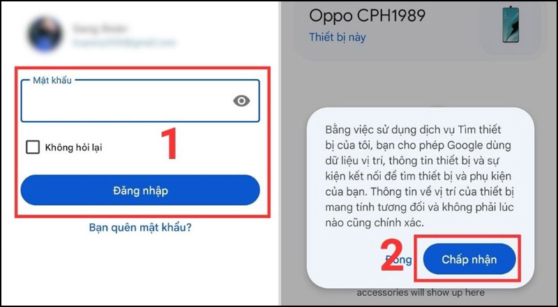 Đăng nhập vào tài khoản Google và cấp quyền truy cập vị trí cho ứng dụng