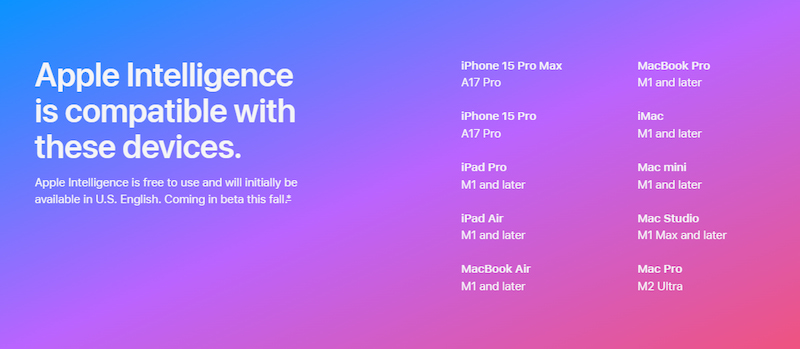 Apple công bố danh sách các thiết bị được hỗ trợ Apple Intelligence