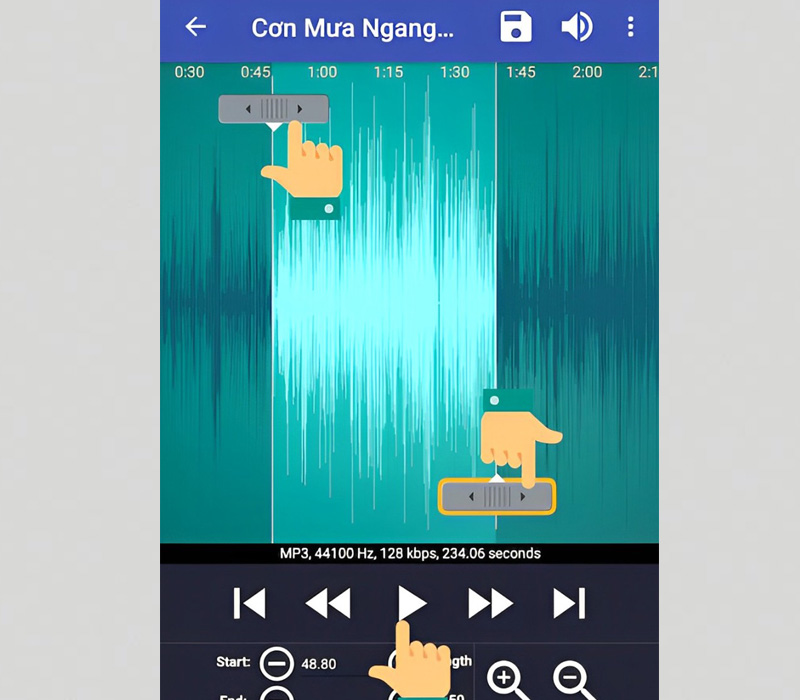 Cắt đoạn nhạc muốn làm nhạc chuông và nhấn Play để nghe thử