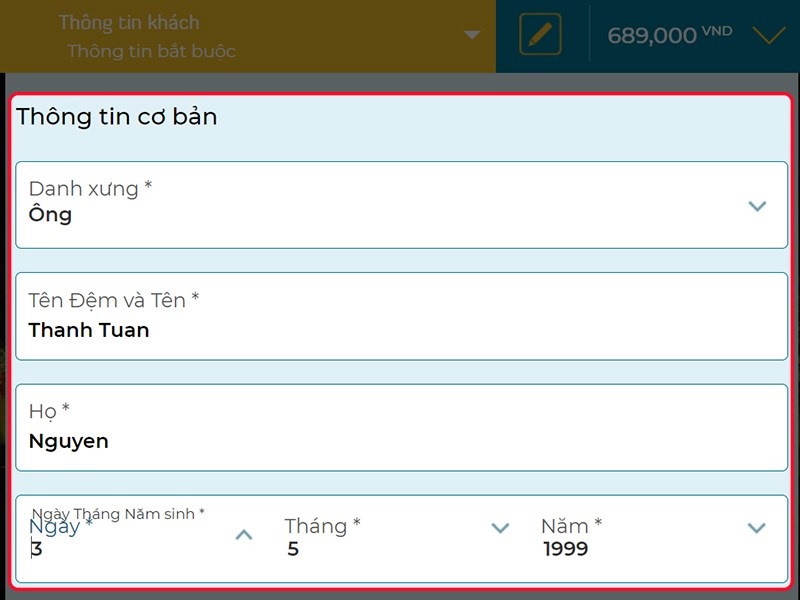 Điền đầy đủ thông tin được yêu cầu