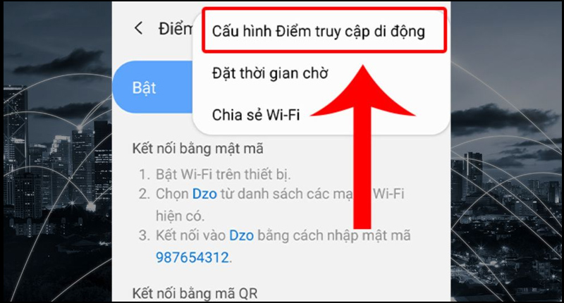 Điều chỉnh tên mạng và mật khẩu tại mục Cấu hình Điểm truy cập di động