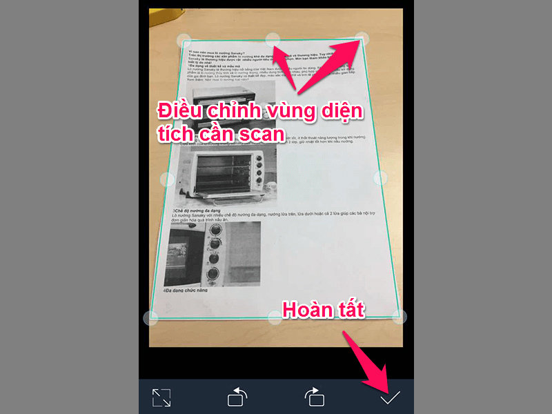 Điều chỉnh vùng diện tích cần scan và nhấn dấu tick khi hoàn tất