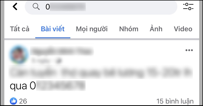 Facebook hiển thị bài viết liên quan đến số điện thoại đã tìm