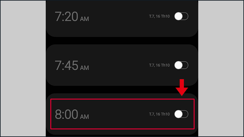 Gạt công tắc sang phía bên trái tại vị trí thời gian muốn tắt báo thức