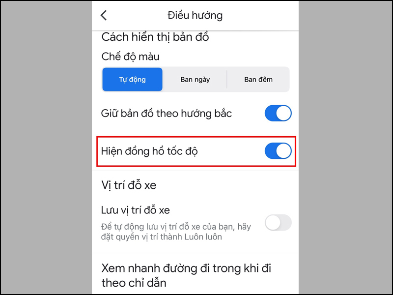 Gạt thanh trượt mục Hiện đồng hồ tốc độ sang bên phải