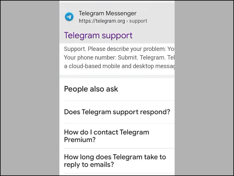 Gõ tìm Telegram Support và nhấn vào kết quả tương ứng