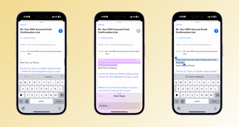 Gợi ý phản hồi email thông minh với iOS 18.1