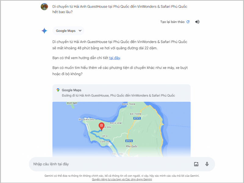 Chỉ đường tiện lợi với Google Gemini 