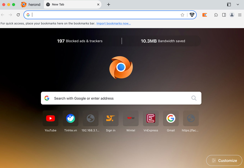 Herond Browser gây ấn tượng với giao diện trực quan, dễ sử dụng