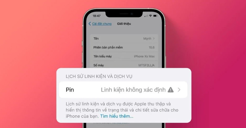 Thông báo linh kiện không xác định cho thấy iPhone đã thay pin