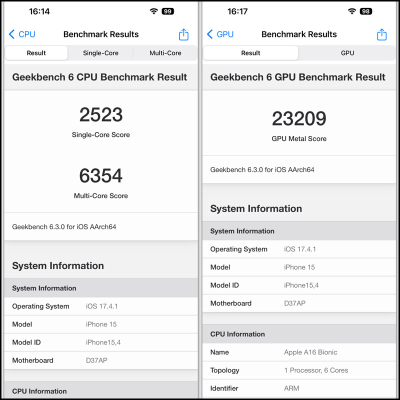 Kết quả chấm điểm GeekBench 6